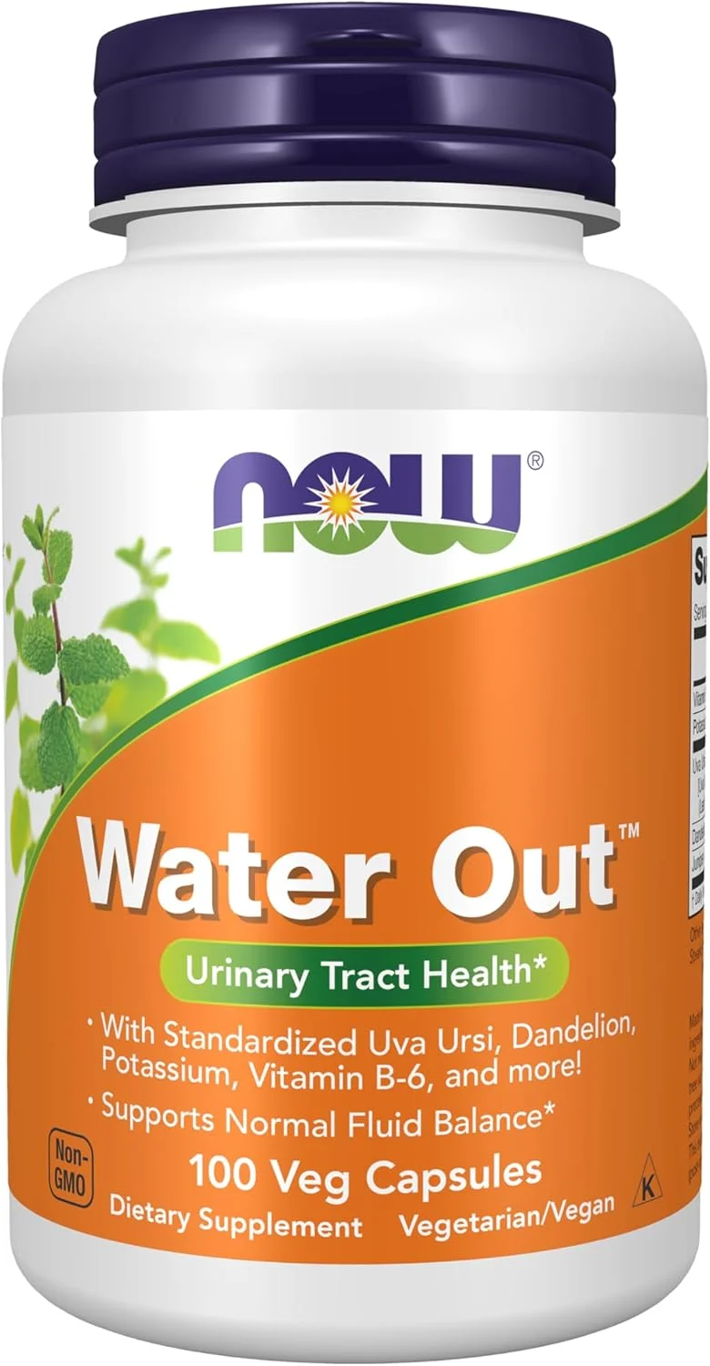 مکمل های غذایی NOW Foods، Water Out با عصاره استاندارد شده انگور خرس، قاصدک، پتاسیم و ویتامین B-6، 100 کپسول گیاهی