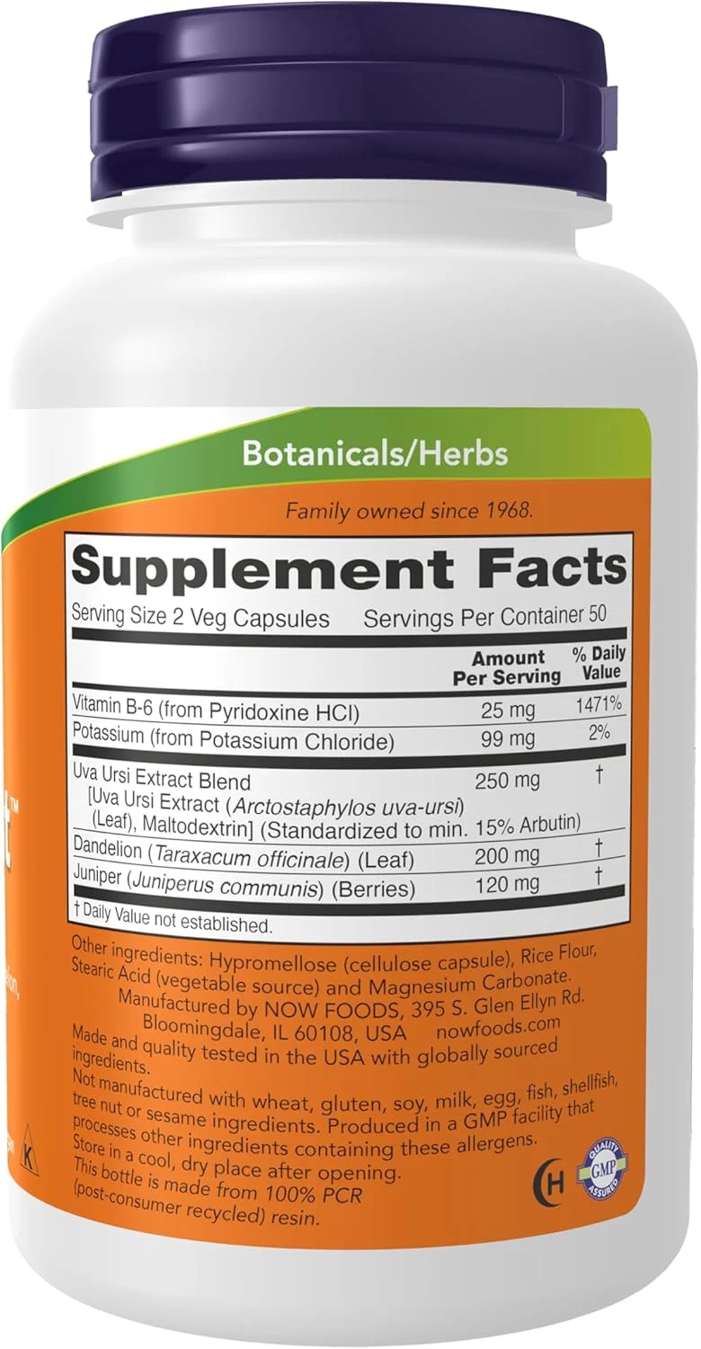 مکمل های غذایی NOW Foods، Water Out با عصاره استاندارد شده انگور خرس، قاصدک، پتاسیم و ویتامین B-6، 100 کپسول گیاهی