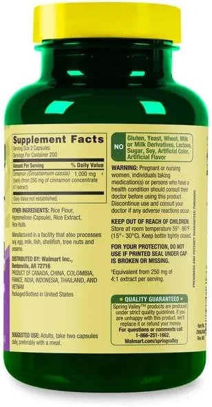 مکمل غذایی دارچین اسپرینگ ولی، 1000 میلی گرم، 400 عدد + جعبه قرص ViT4.