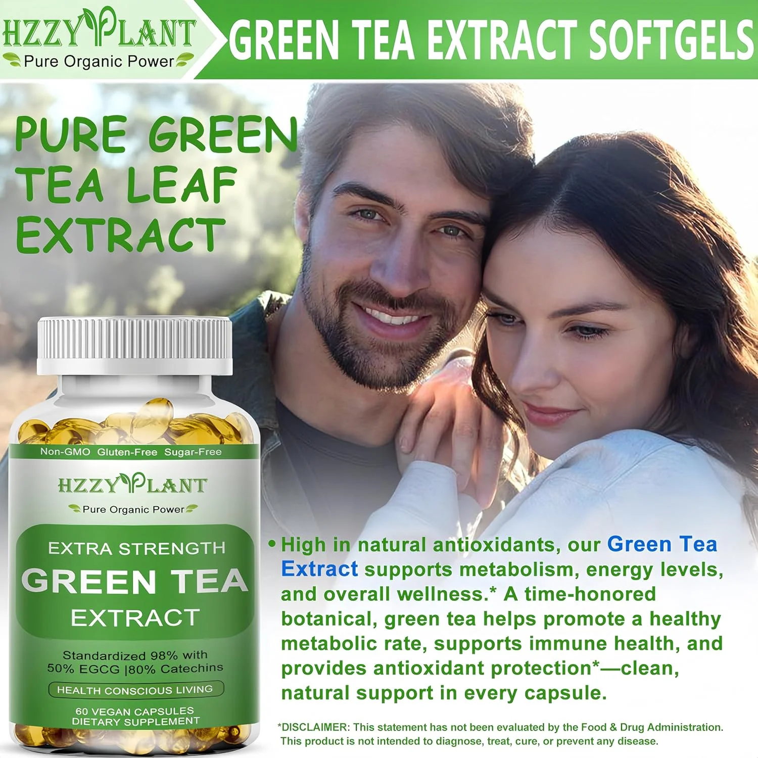 کپسول های ژلاتینی عصاره چای سبز، کپسول های ژلاتینی چای سبز با جذب بالا برای متابولیسم انرژی، آنتی اکسیدان، حمایت از قلب و پوست، مکمل گیاهی 50% EGCG برای مردان و زنان، غیر GMO، تامین 2 ماهه