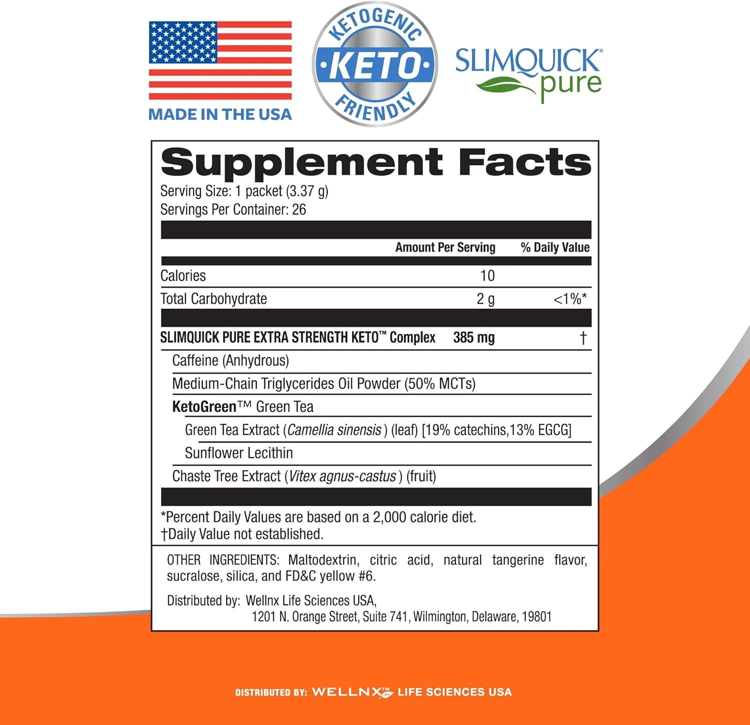 مخلوط نوشیدنی مدیریت وزن SlimQuick با قدرت فوق العاده برای زنان، نارنگی - کمک به متابولیسم، احساس سیری طولانی تر با چای سبز، کافئین، عصاره درخت پنج انگشت، عصاره رودیولا - 26 عدد