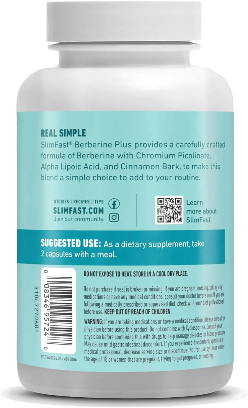 کپسول های اسلیم فست بربرین پلاس، مکمل بربرین، حاوی بربرین اچ سی ال، کرومیوم پیکولینات، آلفا لیپوئیک اسید و پوست دارچین، 60 عدد، 30 سروینگ