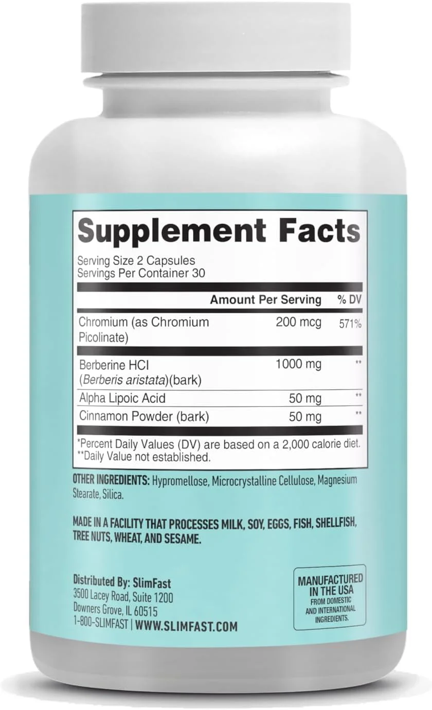 کپسول های اسلیم فست بربرین پلاس، مکمل بربرین، حاوی بربرین اچ سی ال، کرومیوم پیکولینات، آلفا لیپوئیک اسید و پوست دارچین، 60 عدد، 30 سروینگ