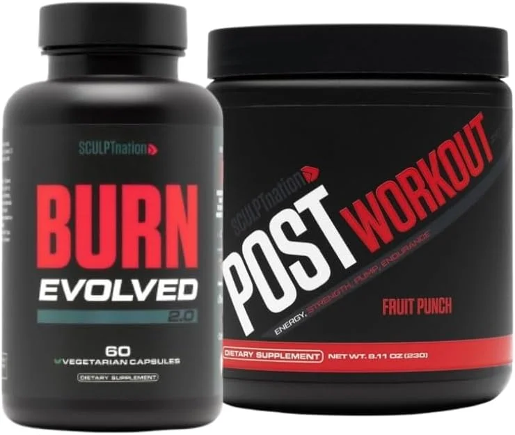 بسته مکمل چربی سوز Burn Evolved 2.0 و مکمل بعد از تمرین با طعم پانچ میوه