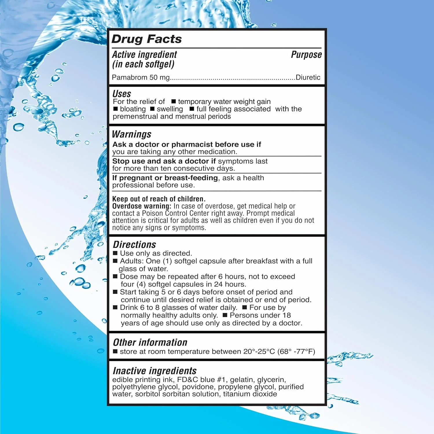 کپسول های ژله ای مدر بدون کافئین با حداکثر قدرت، (120 کپسول ژله ای)، پامبروم 50 میلی گرم، کمک به تسکین سنگینی ناشی از افزایش وزن آب