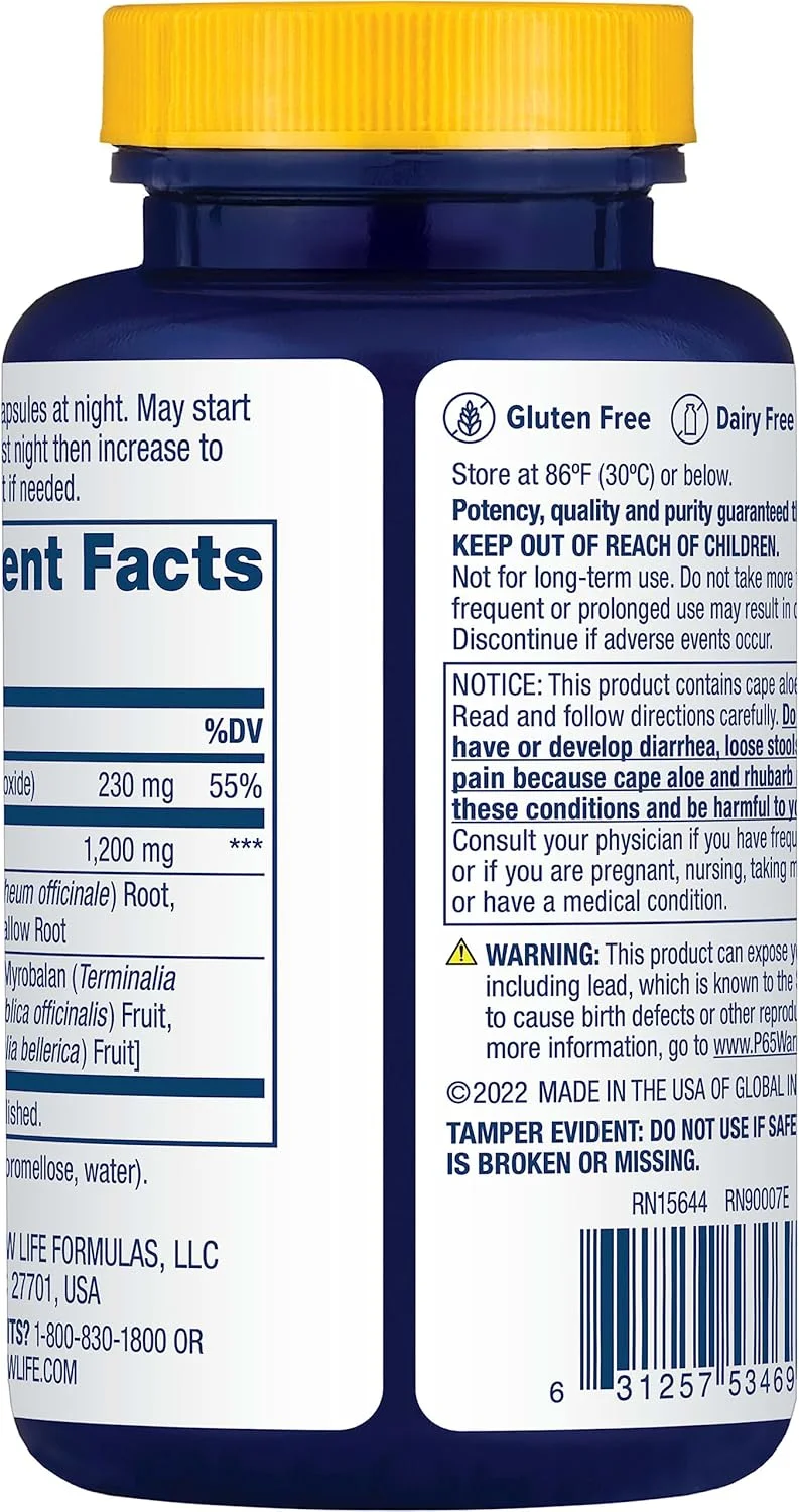 کپسول های پاکسازی و سم زدایی گیاهی و معدنی رینیو لایف، کاهش نفخ و بازیابی نظم، تسکین یبوست یک شبه، فاقد سویا، لبنیات و گلوتن، 100 عدد