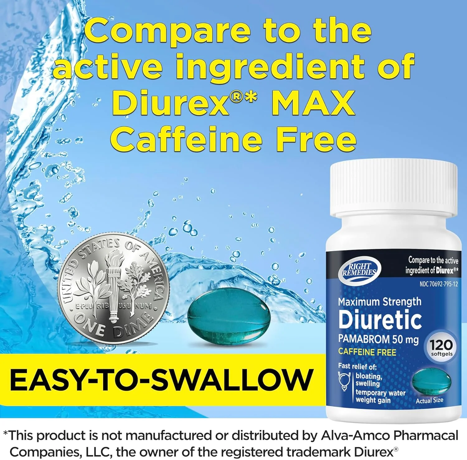 کپسول های ژله ای مدر بدون کافئین با حداکثر قدرت، (120 کپسول ژله ای)، پامبروم 50 میلی گرم، کمک به تسکین سنگینی ناشی از افزایش وزن آب