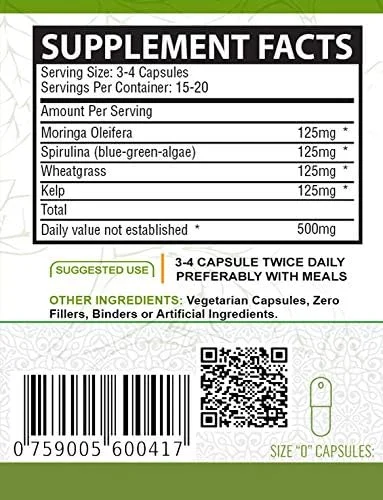 فرمول سوپرفود ارگانیک و قدرتمند NutreeVit - قرص های انرژی تقویت کننده سیستم ایمنی با مورینگا، اسپیرولینا، علف گندم و کلپ - بطری 240 عددی