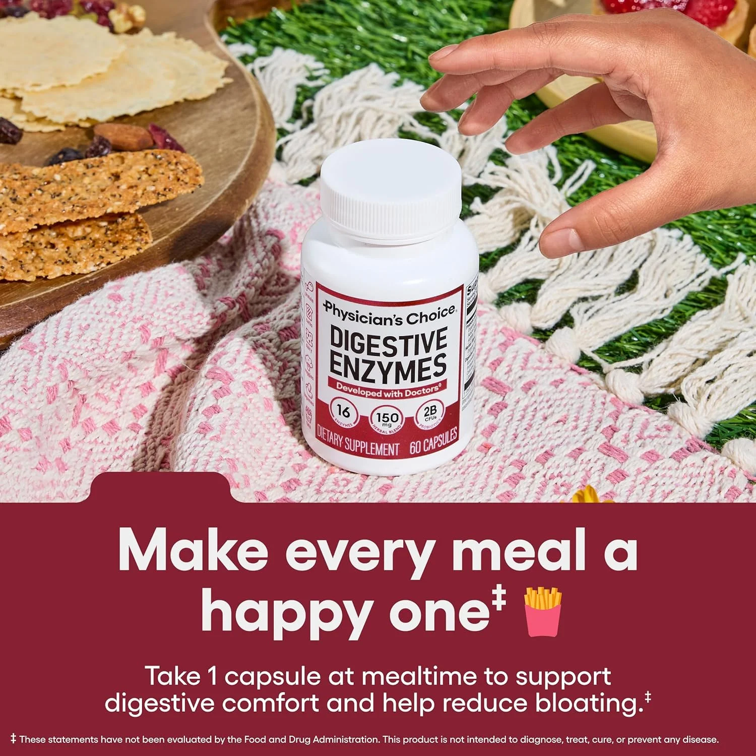 آنزیم های گوارشی Physician's CHOICE برای نفخ و هضم - 16 آنزیم با پری بیوتیک ها و پروبیوتیک های ارگانیک برای سلامت روده و دستگاه گوارش - تسکین ناراحتی زمان غذا - پشتیبانی دوگانه - 60 عدد