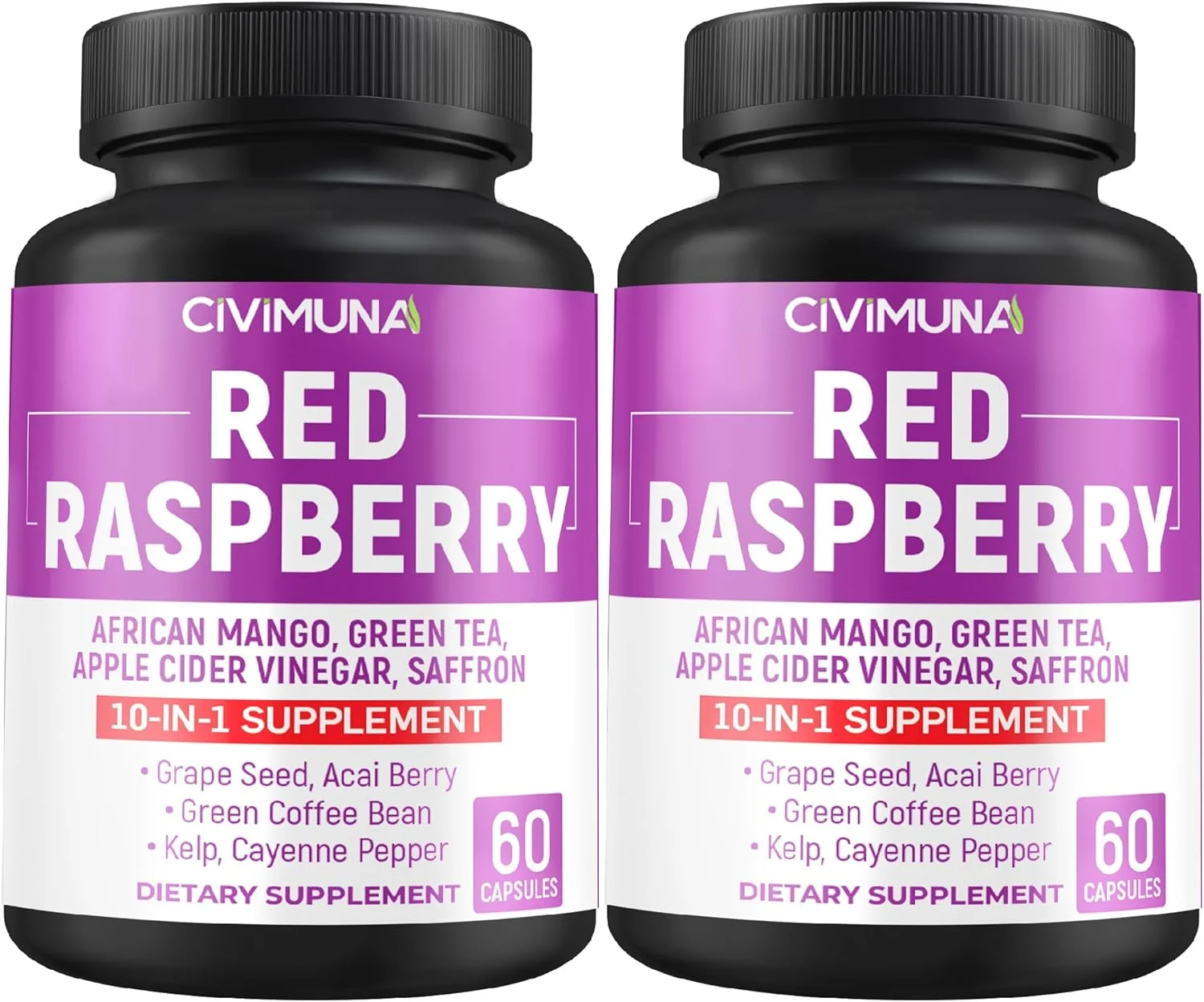 کپسول تمشک قرمز حاوی تمشک قرمز، دانه انبه آفریقایی، برگ چای سبز و موارد دیگر - 120 کپسول، تامین 4 ماهه (بسته 2 عددی)