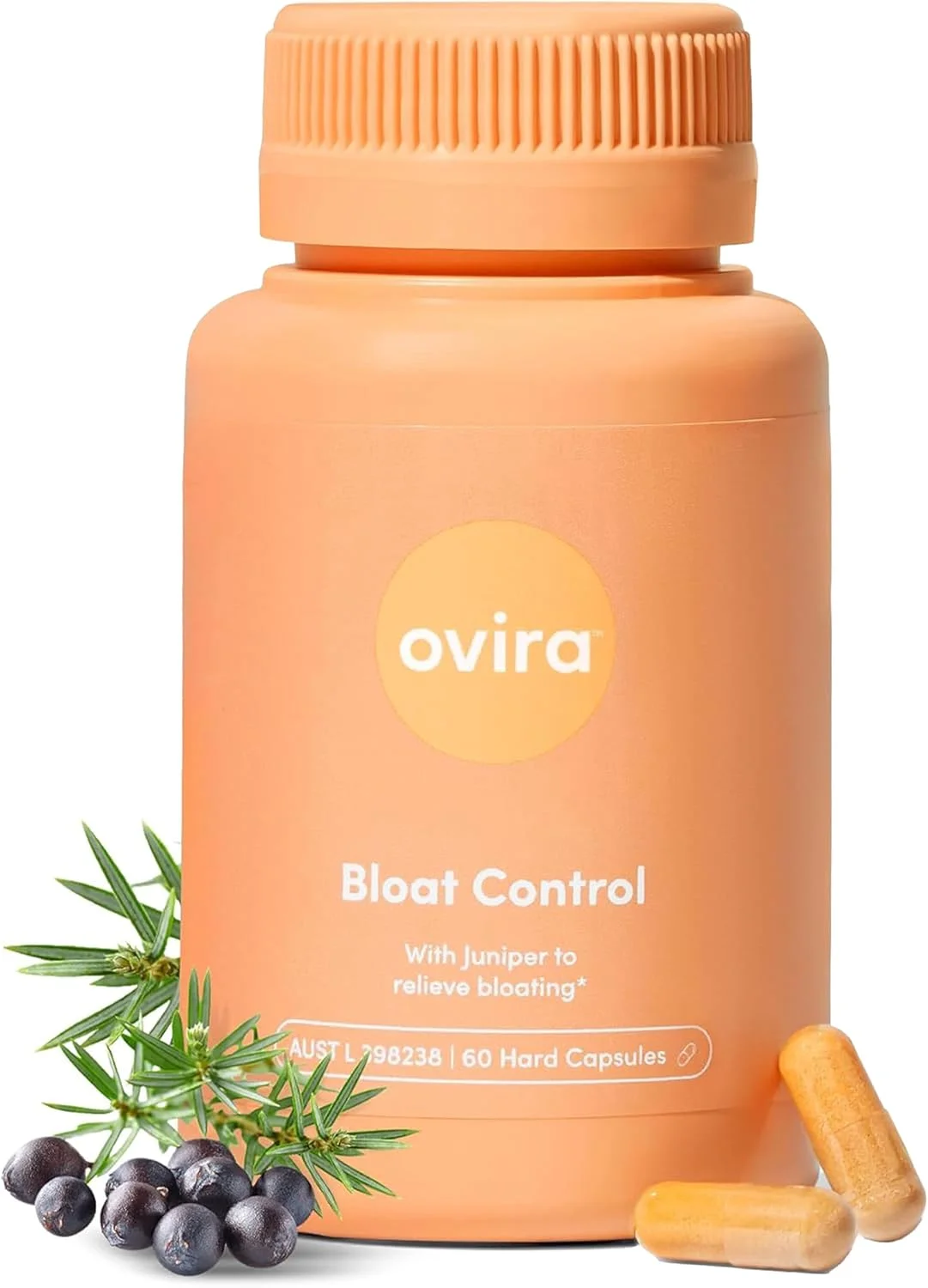 کنترل نفخ Ovira با JUNICLEAR - حاوی درخت اَرَس برای تسکین گاز و نفخ در زنان و مردان - کاهش احتباس آب، ارتقاء سلامت دستگاه گوارش و سلامت روده - 60 کپسول گیاهی، بسته 1 عددی