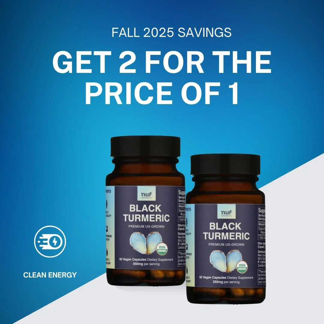 کپسول های زردچوبه سیاه ارگانیک NUF، 350 میلی گرم، ریشه کامل، کپسول های گیاهی - تولید شده در ایالات متحده - بدون گلوتن - غیر GMO - پشتیبانی از مفاصل - پاسخ التهابی سالم - عملکرد مناسب سیستم ایمنی