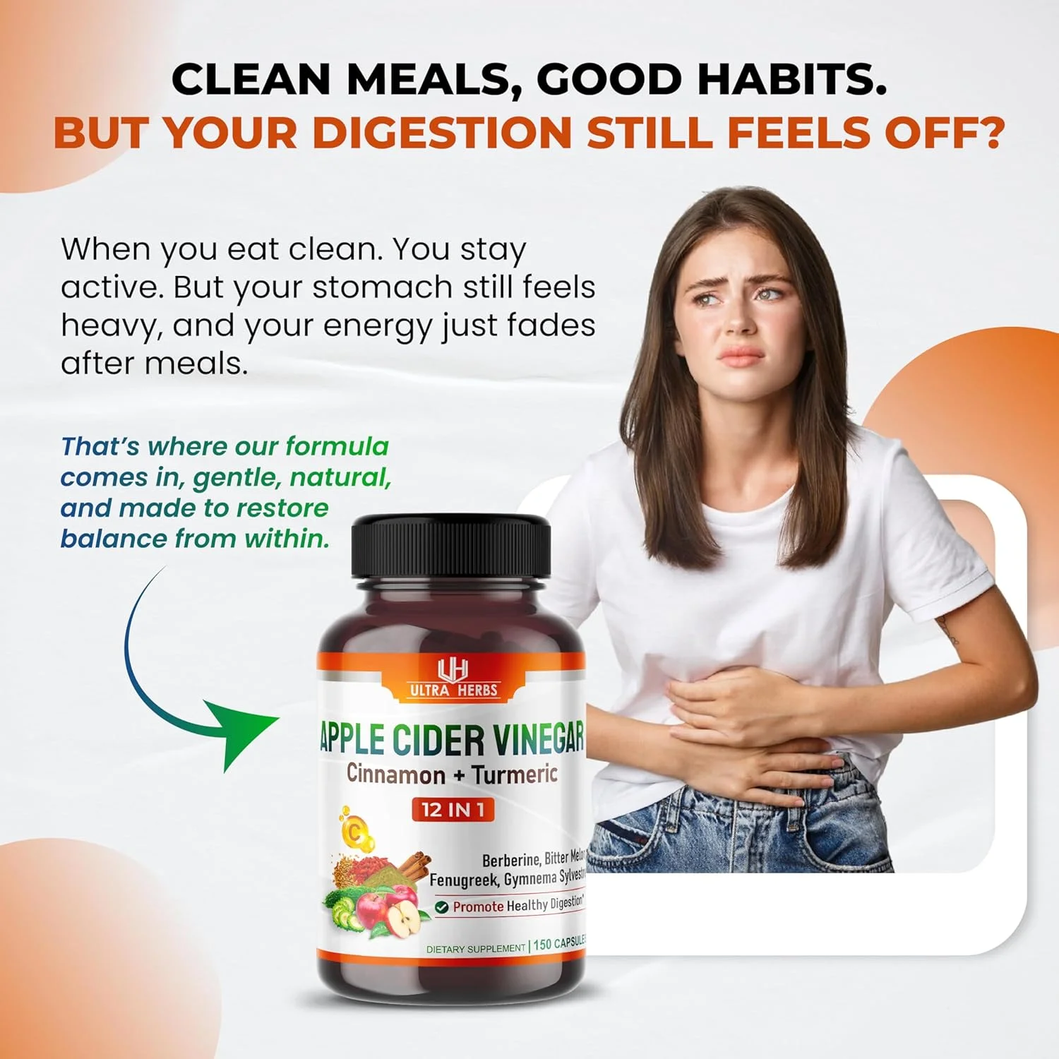 کپسول سرکه سیب ارگانیک غنی شده با دارچین و زردچوبه - مکمل فوق العاده برای پشتیبانی از هضم، گردش خون و ایمنی | 150 کپسول