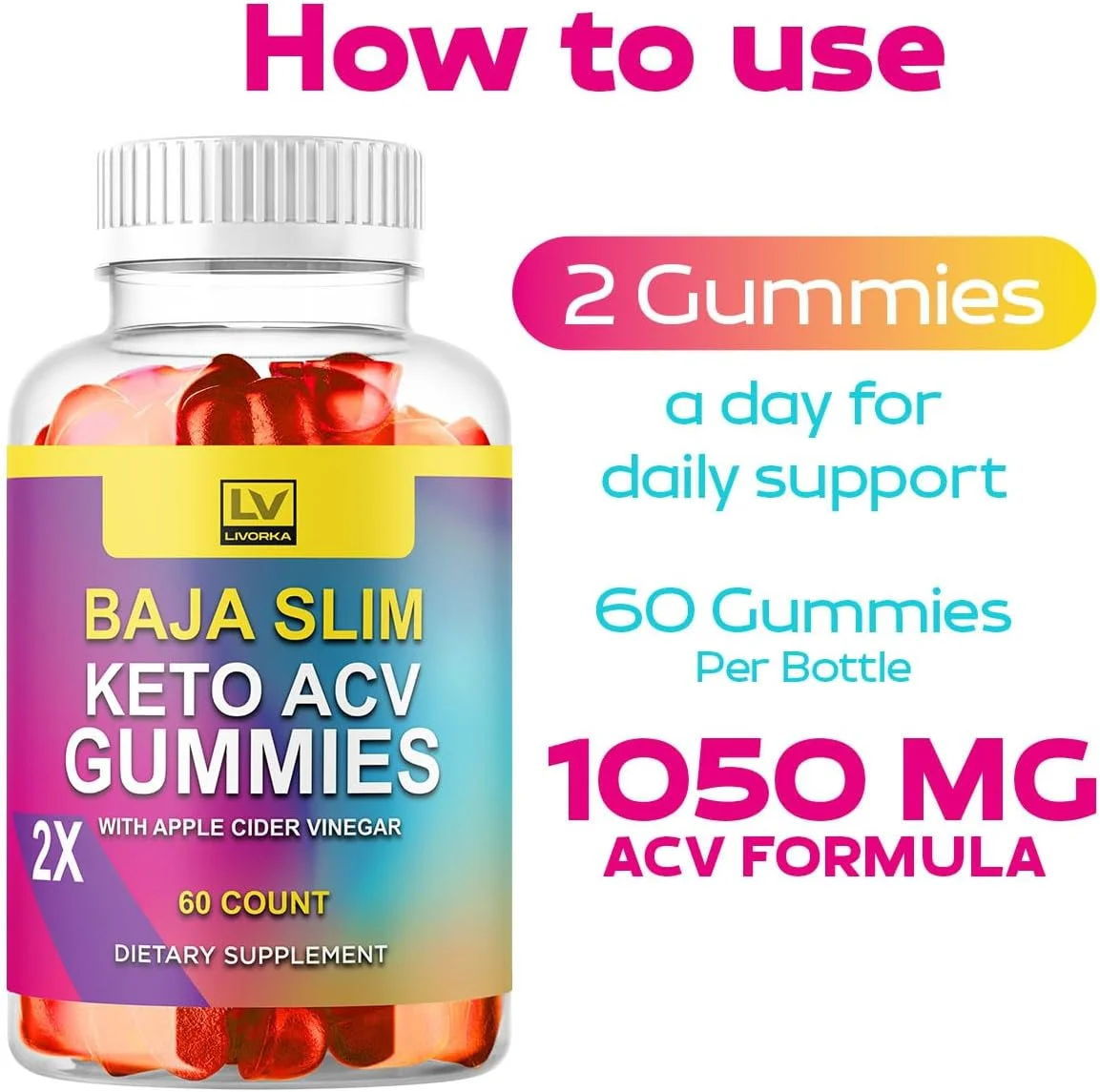 (بسته 3 عددی) پاستیل های لاغری باجا اسلیم - مکمل پاستیلی باجا اسلیم، فرمول پیشرفته، باجا اسلیم ACV 1050 میلی گرم - سرکه سیب، چای سبز گومیتاس کاملا طبیعی، 180 پاستیل