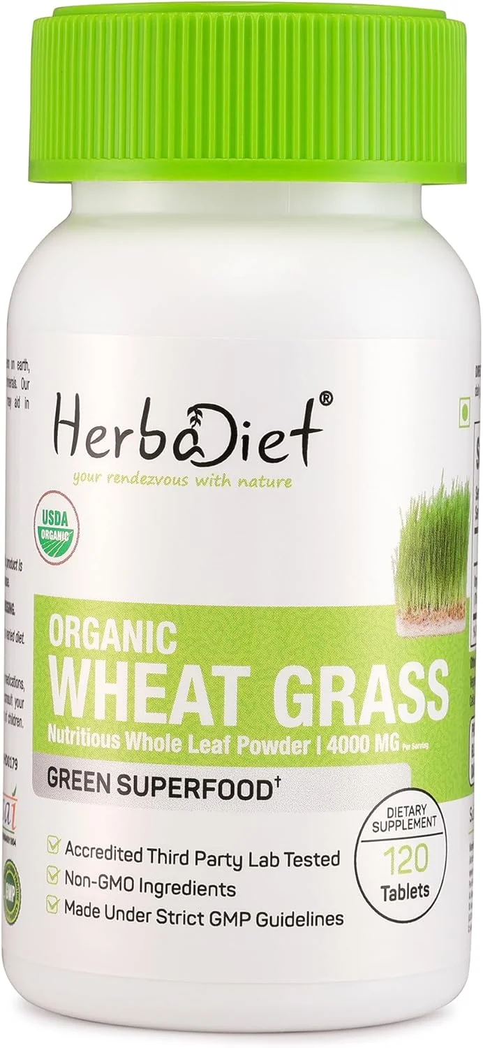 قرص های علف گندم ارگانیک هربادایت، برگ کامل، 500 میلی گرم | انرژی، سم زدایی، تقویت سیستم ایمنی، قلیایی کننده، مکمل غذایی سبز | غیر تراریخته، بدون گلوتن (120 قرص)
