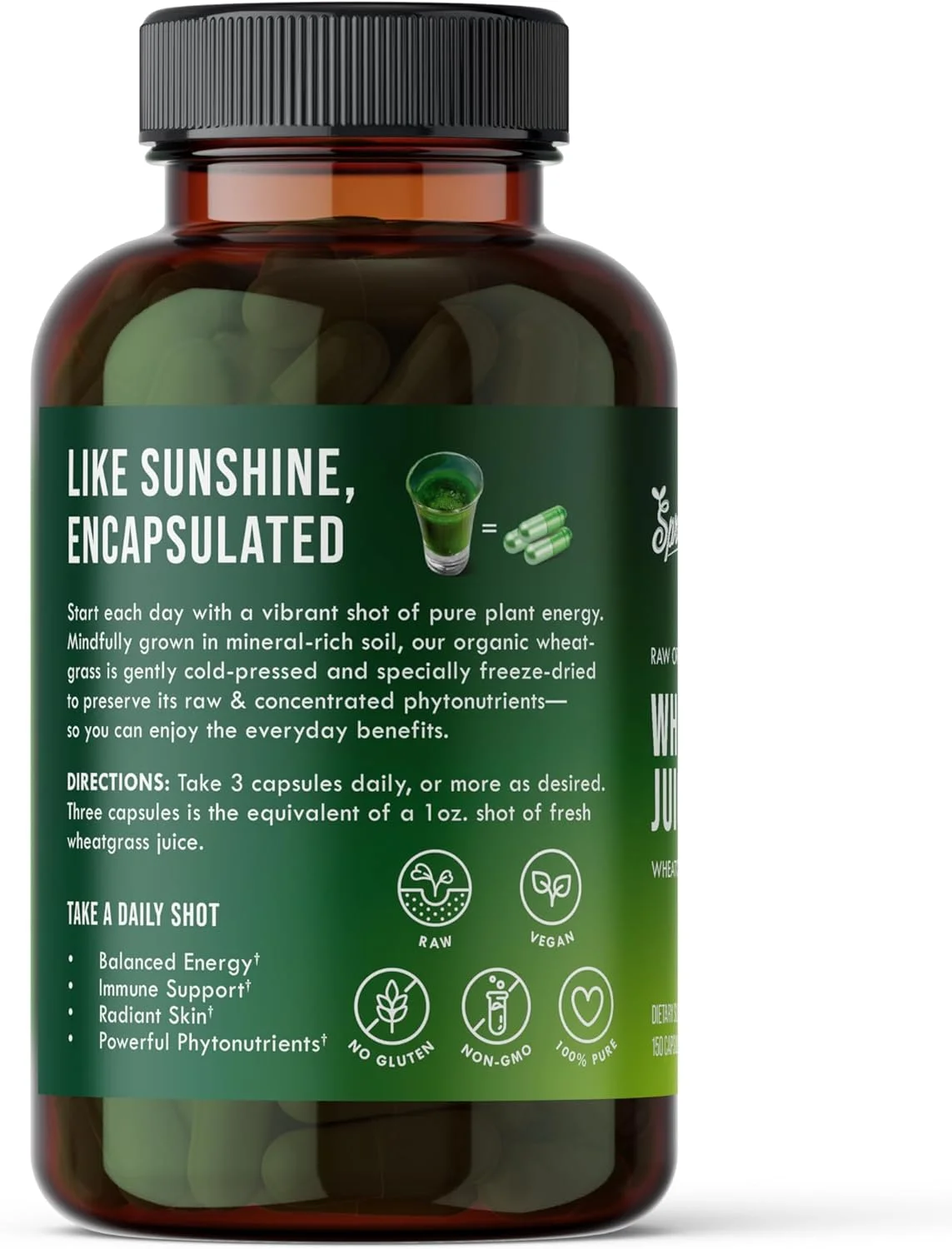 کپسول پودر آب علف گندم ارگانیک Sproutman - علف گندم 100% خالص - کمک به هضم - سرشار از ویتامین ها، آنتی اکسیدان ها، کلروفیل، آنزیم ها، مواد معدنی و انرژی (150 عدد)