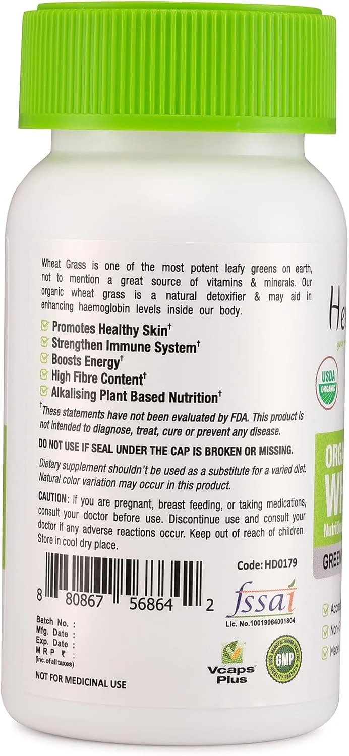 قرص های علف گندم ارگانیک هربادایت، برگ کامل، 500 میلی گرم | انرژی، سم زدایی، تقویت سیستم ایمنی، قلیایی کننده، مکمل غذایی سبز | غیر تراریخته، بدون گلوتن (120 قرص)