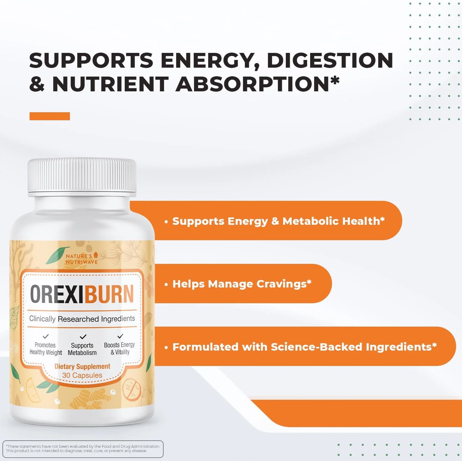 مکمل ۱۰۰٪ طبیعی OrexiBurn با ۸ ماده گیاهی | غیر تراریخته، بدون محرک، ساخت ایالات متحده آمریکا، دارای گواهی GMP | ۳۰ کپسول با بلع آسان، تامین یک ماه