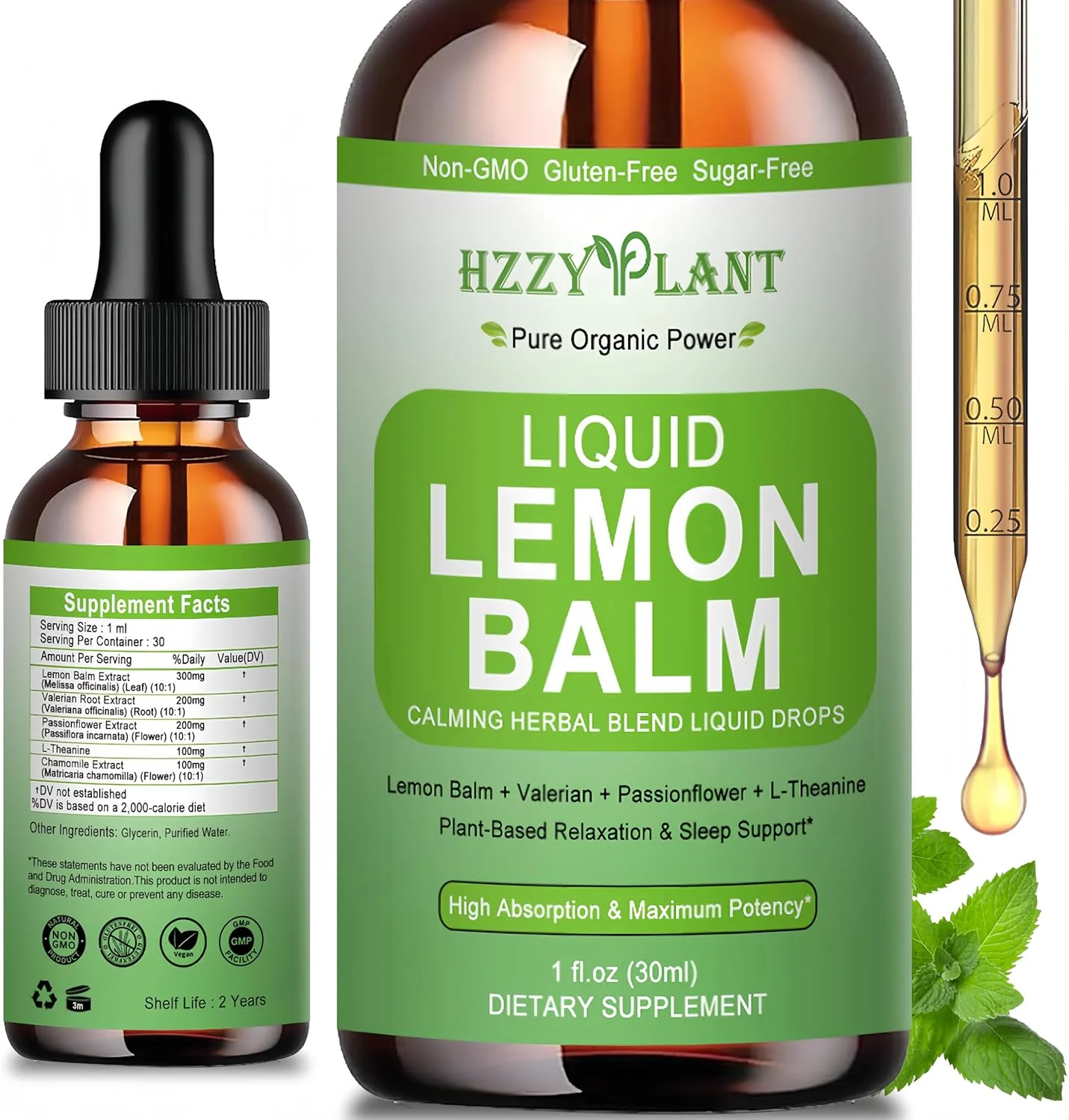 عصاره گیاه بادرنجبویه ارگانیک - قطره های مایع عصاره برگ بادرنجبویه با جذب بالا برای آرامش، تسکین، هضم و حمایت از خلق و خو - جذب بهتر از کپسول ها - وگان، غیر GMO، عالی برای چای