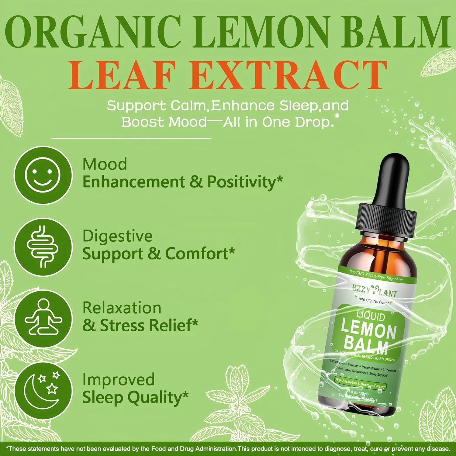 عصاره گیاه بادرنجبویه ارگانیک - قطره های مایع عصاره برگ بادرنجبویه با جذب بالا برای آرامش، تسکین، هضم و حمایت از خلق و خو - جذب بهتر از کپسول ها - وگان، غیر GMO، عالی برای چای