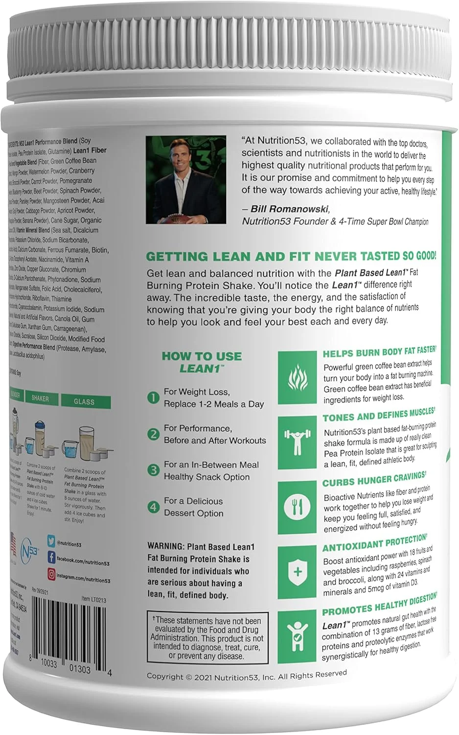 پودر پروتئین جایگزین وعده غذایی گیاهی Lean1، طعم شکلاتی، ظرف 15 سروینگ