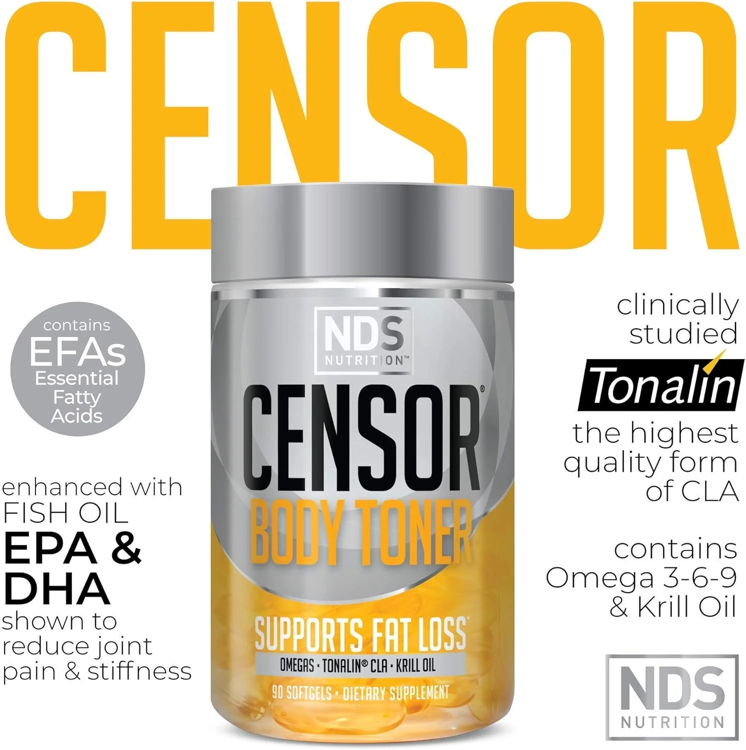 NDS Nutrition فرمول کاهش چربی و تناسب اندام Censor با CLA (90 سافت ژل) و Siren Labs ال-کارنیتین Elite Burn با طعم توت فرنگی 3000 میلی گرم (32 سروینگ)