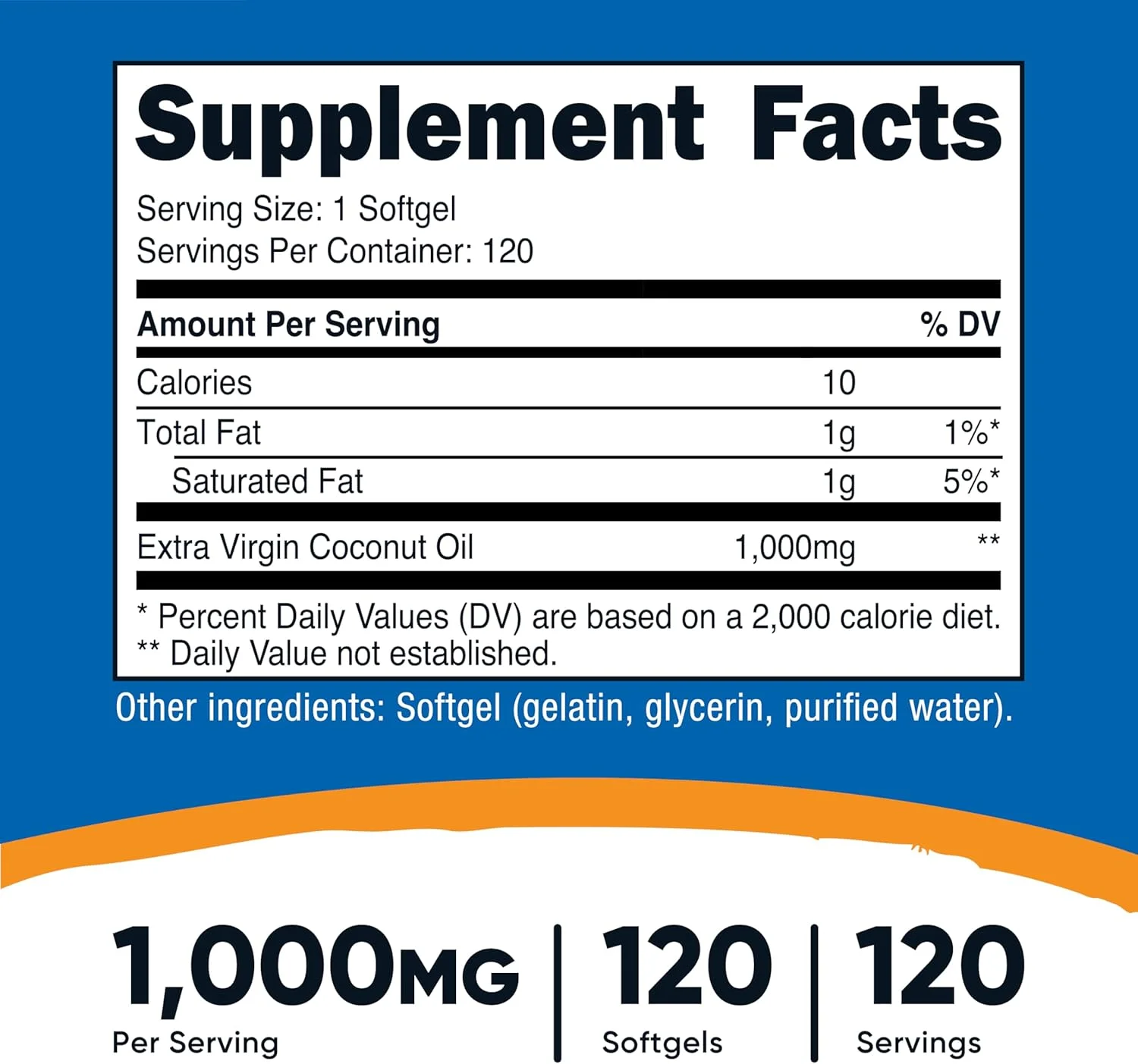 کپسول روغن نارگیل نوتری‌کاست (1000 میلی‌گرم) 120 عدد - روغن نارگیل فوق بکر - فاقد گلوتن و غیر تراریخته