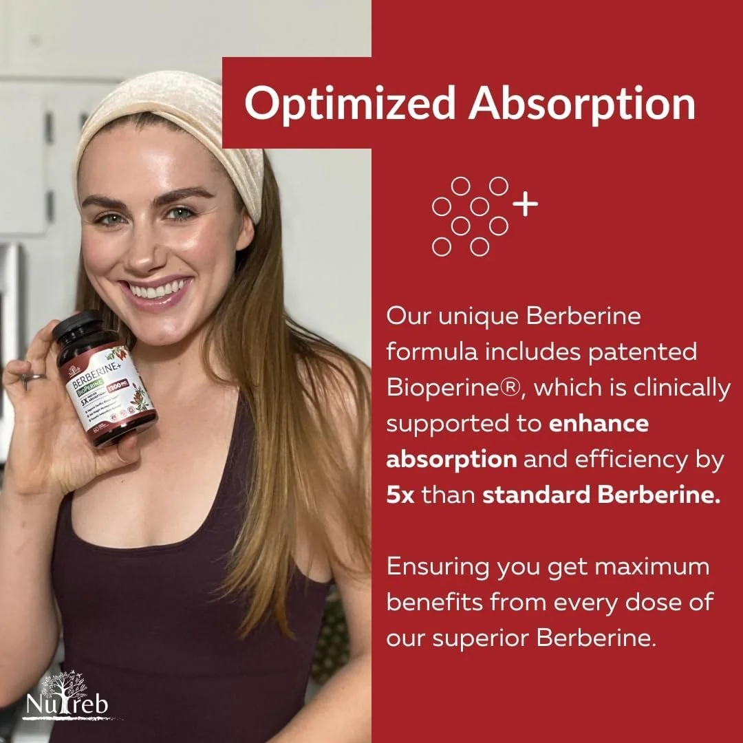 مکمل بربرین 1200 میلی گرم - جذب 5 برابر بیشتر - بربرین HCL فوق العاده خالص 98% - مدیریت وزن سالم، پشتیبانی از سیستم ایمنی - غیر GMO، تولید شده در ایالات متحده آمریکا - 60 کپسول گیاهی