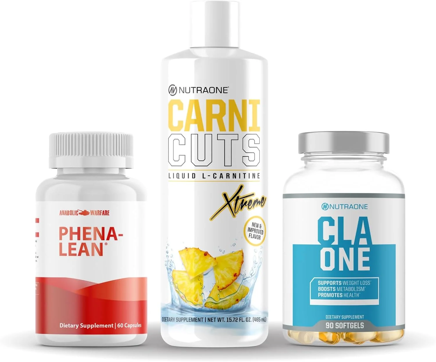 مجموعه برتر کاهش وزن نوتراوان – CLAOne + Phena-Lean + CarniCuts Xtreme | سه گانه برای متابولیسم، چربی سوزی و ترکیب بدنی لاغر