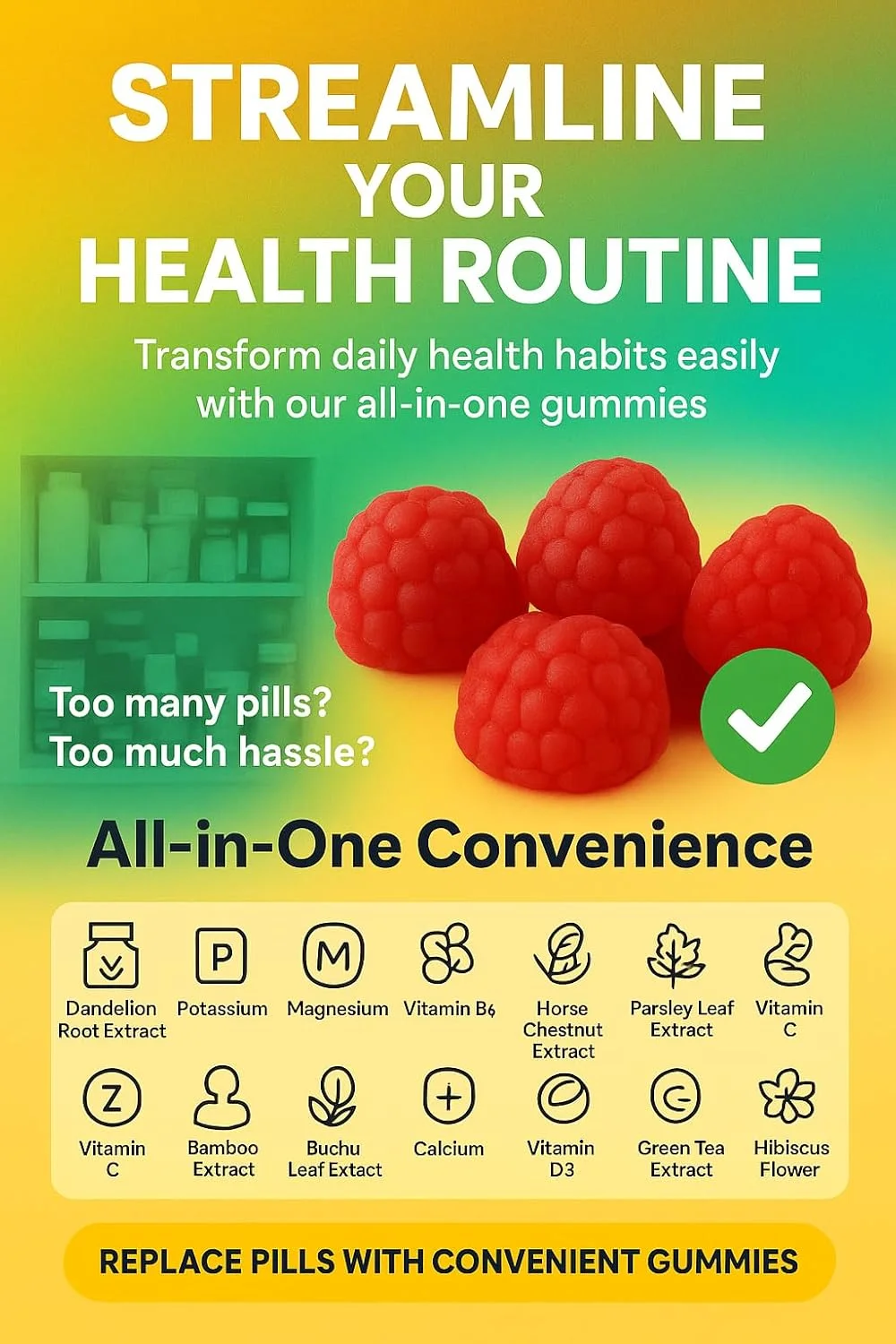 پاستیل های ادرارآور برای احتباس آب و رفع نفخ و تورم - سم زدایی و پشتیبانی از هضم با ریشه قاصدک، پتاسیم، منیزیم، ویتامین B6، شاه بلوط اسبی، برگ جعفری و موارد دیگر