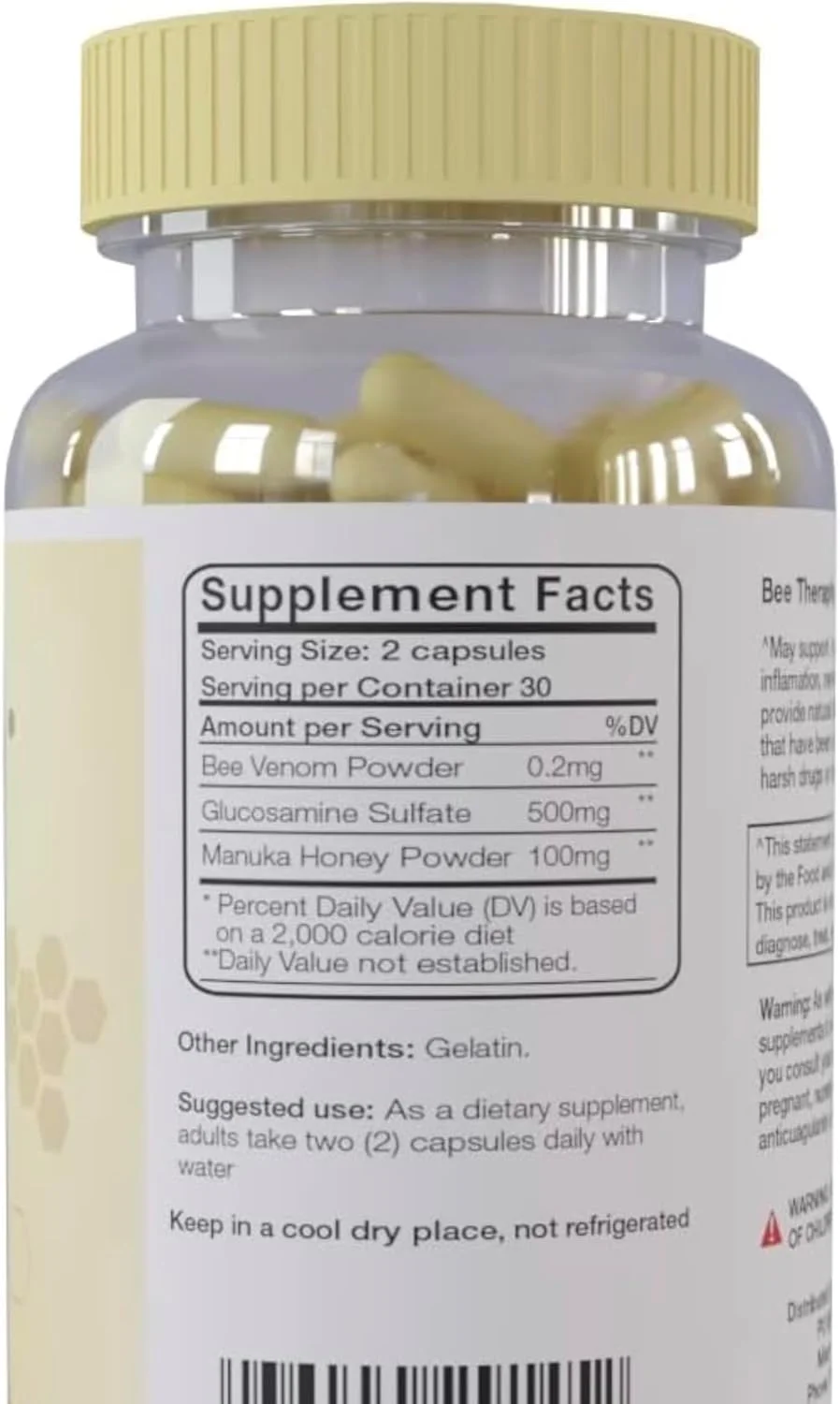 مکمل غذایی جدید با ترکیبات زهر زنبور عسل - گلوکوزامین، ترکیبی از زهر، بهبود سلامت مفاصل، تحرک و آسایش - قرص های با قدرت بیشتر - کمپلکس سلامت طبیعی - 60 کپسول (1)