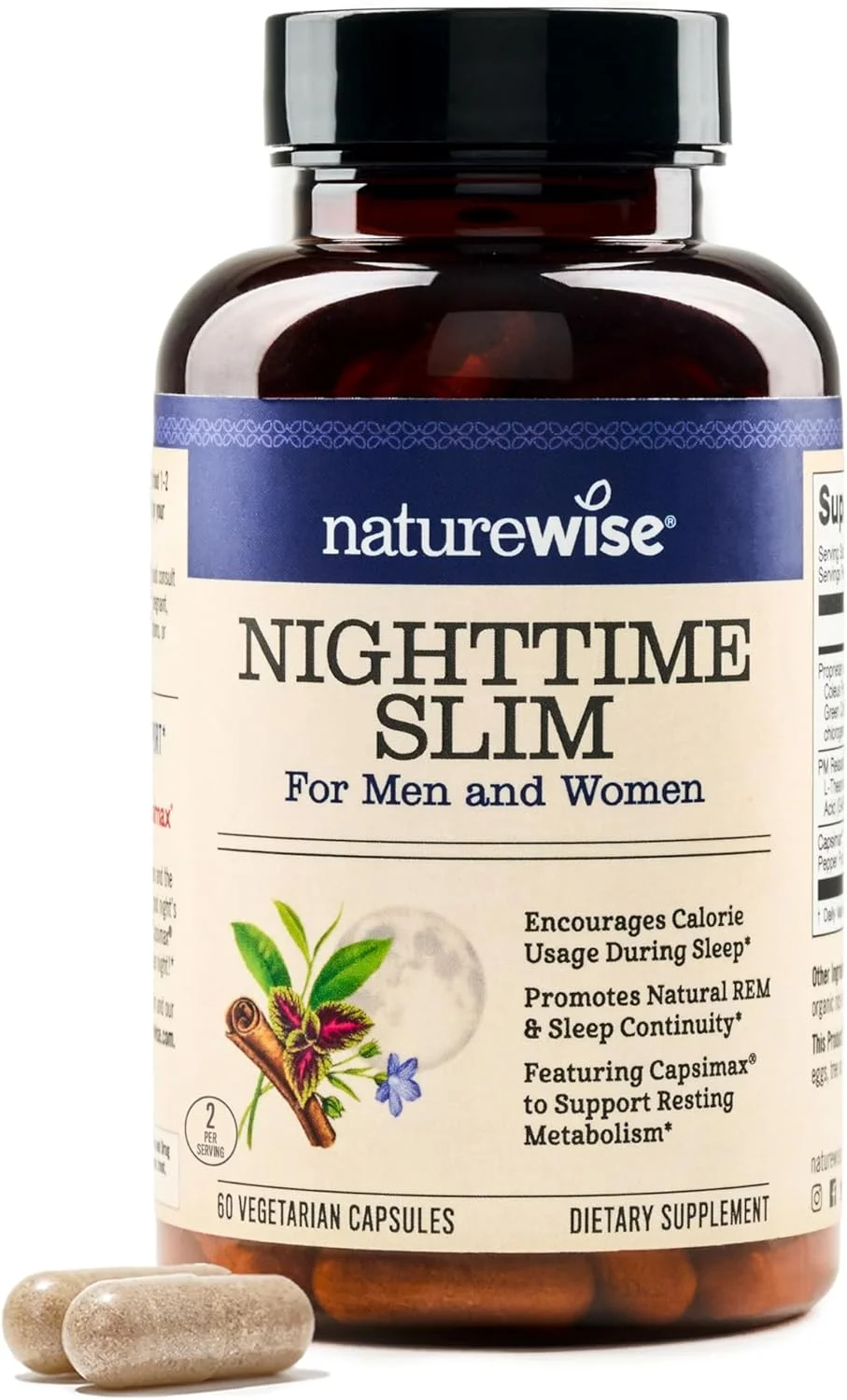 مکمل پشتیبانی تناسب اندام شبانه Naturewise و کمک خواب طبیعی با عصاره فلفل قرمز، دانه قهوه سبز، گابا، ال-تیانین - گیاهی، غیر GMO - 60 کپسول [تامین 1 ماهه]