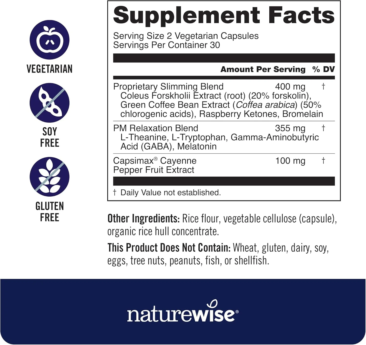 مکمل پشتیبانی تناسب اندام شبانه Naturewise و کمک خواب طبیعی با عصاره فلفل قرمز، دانه قهوه سبز، گابا، ال-تیانین - گیاهی، غیر GMO - 60 کپسول [تامین 1 ماهه]