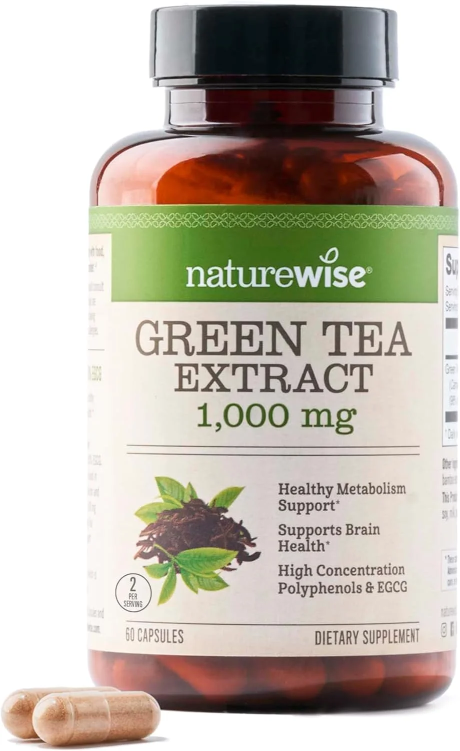 کپسول عصاره چای سبز NatureWise، 1000 میلی گرم - 50% EGCG و 98% پلی فنول - قرص های چای سبز با قدرت فوق العاده - آنتی اکسیدان ها برای سلامت قلب و انرژی - وگان، غیر GMO - 60 عدد [تامین 30 روزه]
