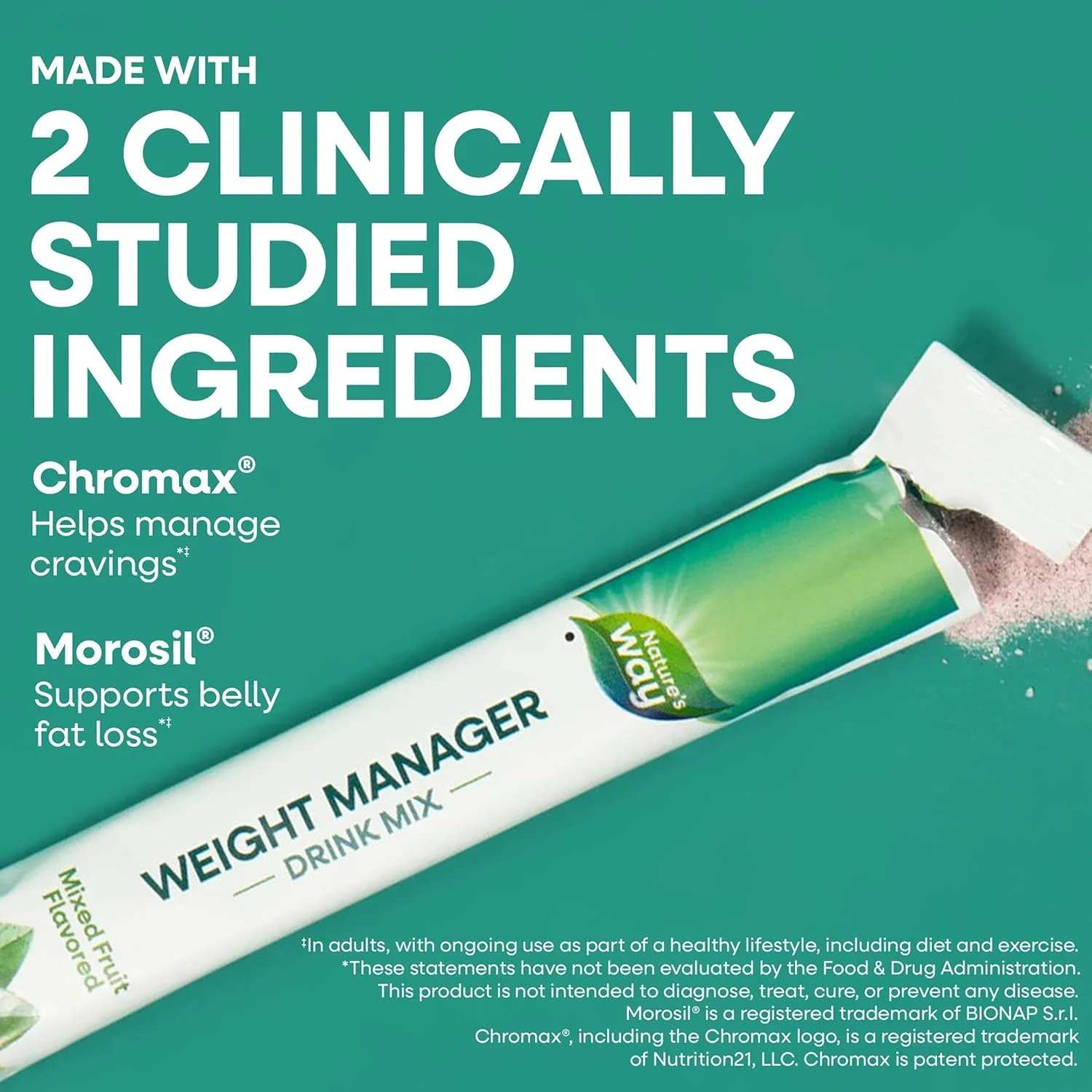 پودر مخلوط نوشیدنی مدیریت وزن Nature’s Way، پشتیبانی از مدیریت هوس و کاهش چربی شکم*(1)، با مواد تشکیل دهنده مورد مطالعه بالینی، فیبر گیاهی، بدون شکر، با طعم میوه های مخلوط، 30 بسته