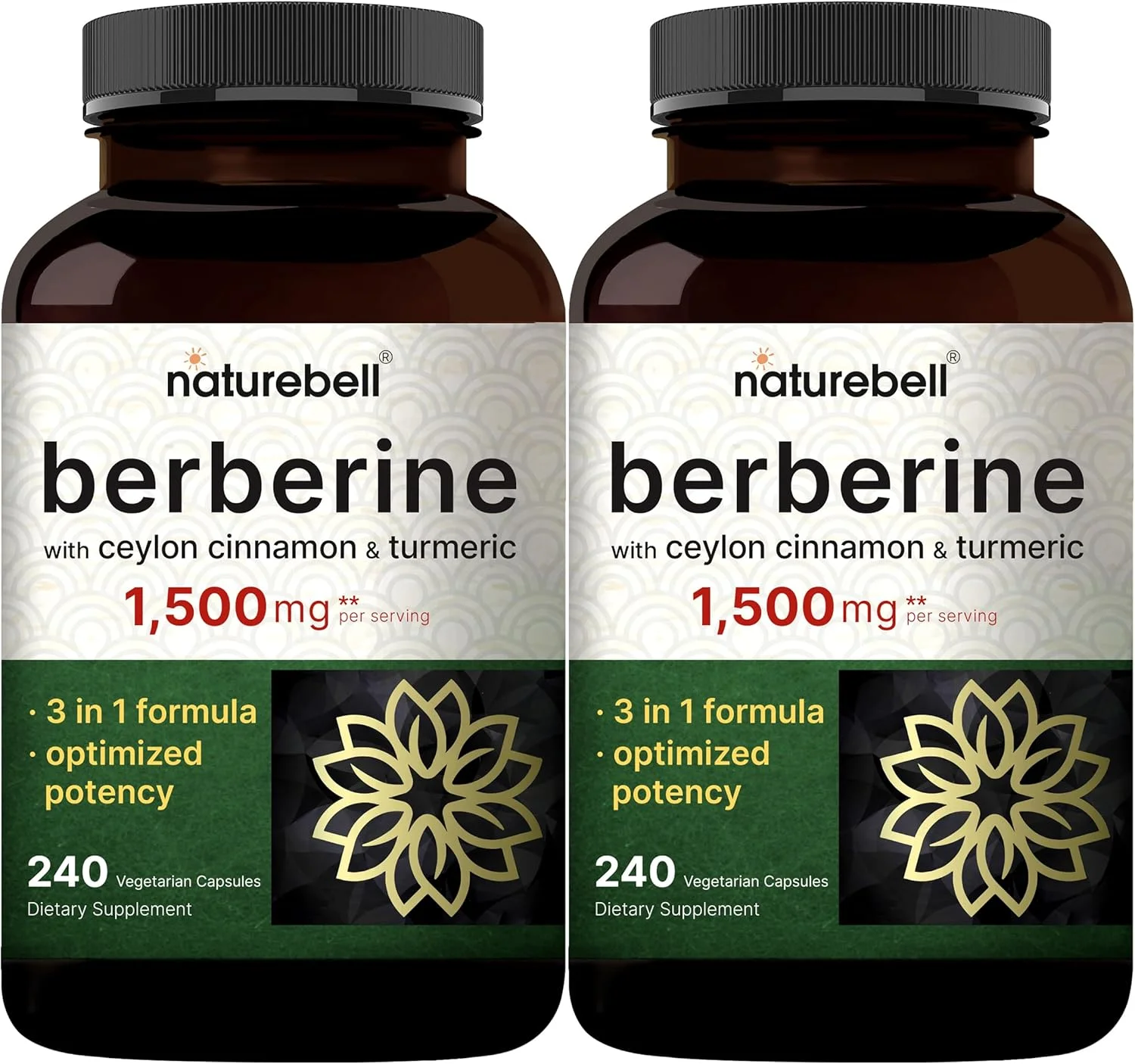 مکمل بربرین 1500 میلی گرم با دارچین سیلان و ریشه زردچوبه، 480 کپسول گیاهی (2 بسته) | 97% بربرین HCL خالص | پشتیبانی از سطوح متعادل قند و سلامت قلب | وگان، غیر GMO مکمل بربرین 1500 میلی گرم با دارچین سیلان و ریشه زردچوبه، 480 کپسول گیاهی (2 بسته) | 97% بربرین HCL خالص | پشتیبانی از سطوح متعادل قند و سلامت قلب | وگان، غیر GMO