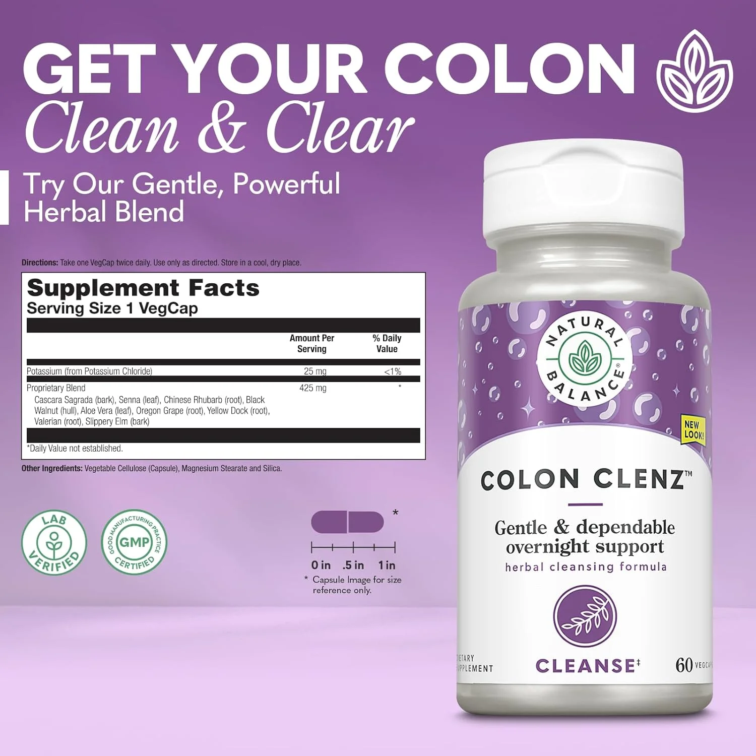 پاک کننده روده نچرال بالانس | پاکسازی گیاهی روده، سم زدایی و مکمل سلامت دستگاه گوارش - فرمول ملایم و قابل اعتماد شبانه - (60 سروینگ، 60 کپسول گیاهی)