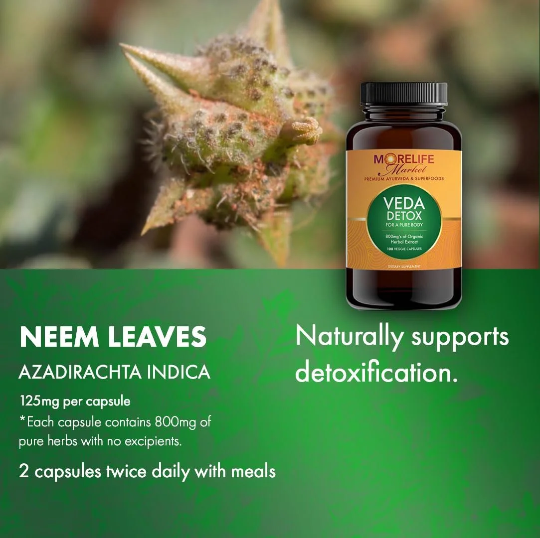 ودا دتوکس | فرمول گیاهی ممتاز با تریپالا گوگولو، نیم، زنجبیل و زردچوبه برای پشتیبانی از پاکسازی، هضم و گردش خون | ترکیب عصاره خالص آیورودا - 108 کپسول گیاهی