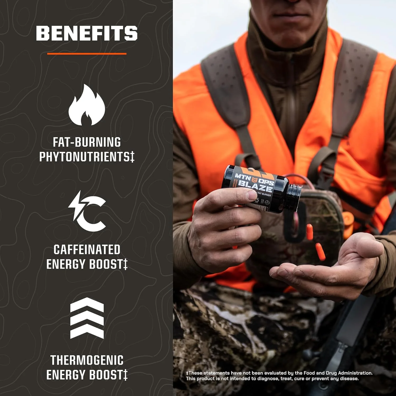 افزایش دهنده متابولیسم MTN OPS Blaze، قرص های کافئین با 210 میلی گرم کافئین در هر وعده برای افزایش انرژی، 30 سروینگ