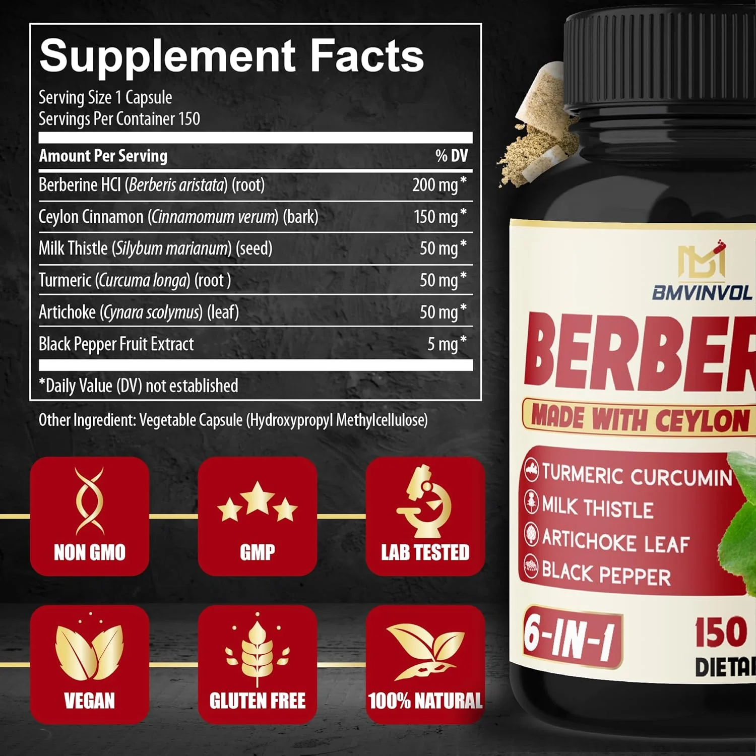 بسته 2 عددی بربرین اچ سی ال - به همراه دارچین سیلان، زردچوبه، خار مریم، کنگر فرنگی، فلفل سیاه، قرص مکمل ریشه بربرین اچ سی ال - سیستم ایمنی