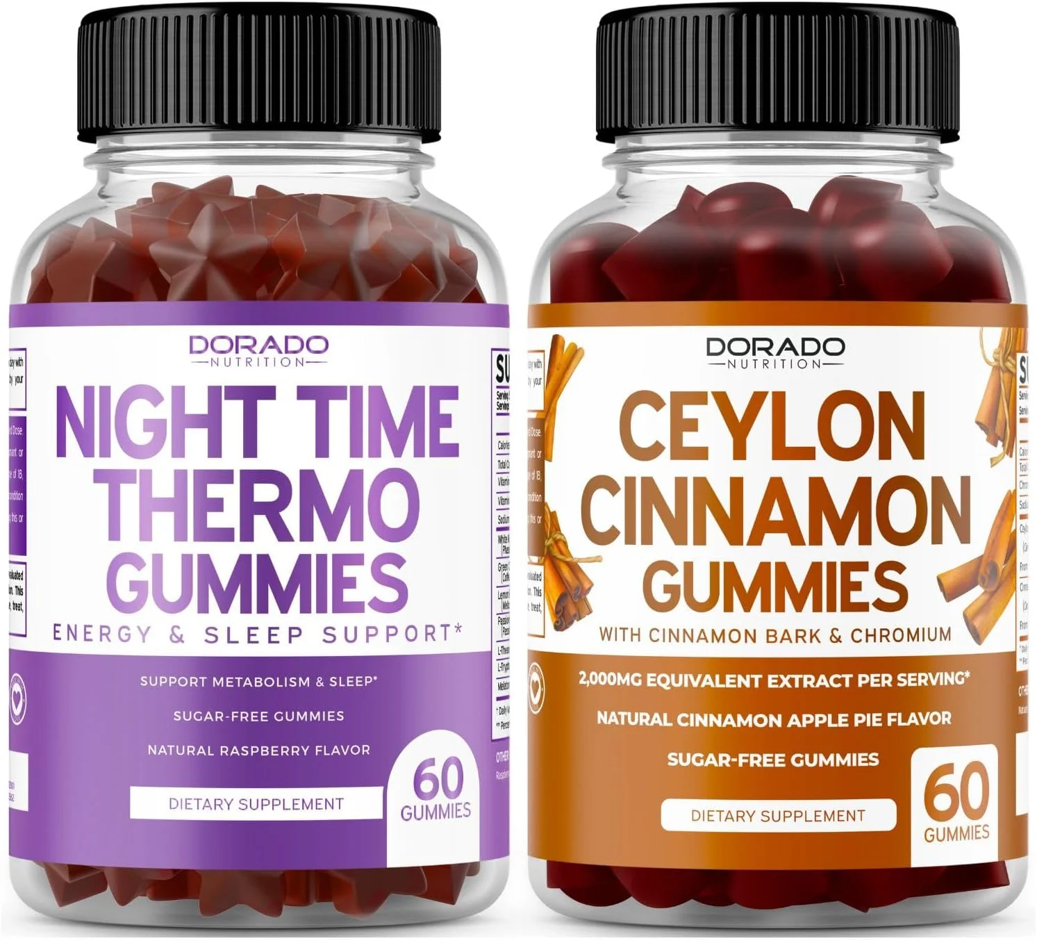 مکمل کاهش وزن و متابولیسم شبانه (۶۰ پاستیل) با طعم تمشک و مکمل دارچین سیلان (۶۰ کپسول) برای بهبود هضم و سلامتی - وگان و ساخت آمریکا