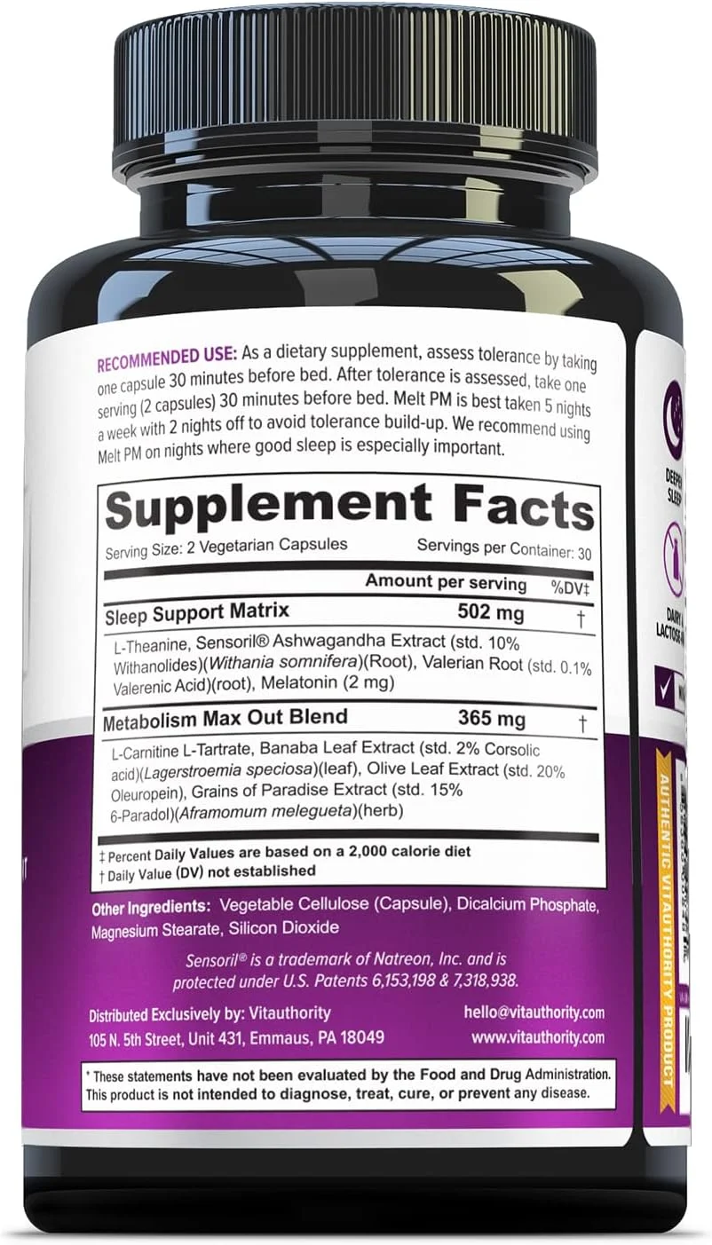 قرص های MELT PM Vitauthority: پشتیبانی طبیعی از خواب آرام تر، حاوی آشواگاندا و ال-تیانین - 30 سروینگ