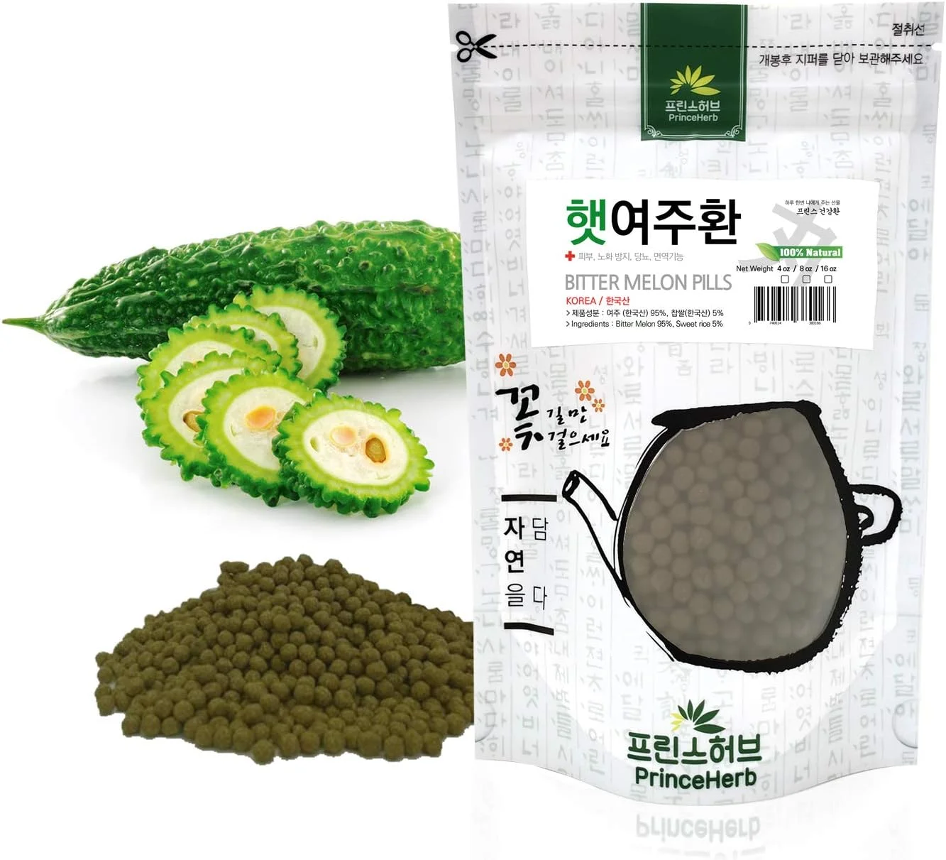 [قرص های گیاهی دارویی کره ای] قرص های گیاهی 100% طبیعی (خربزه تلخ/여주 환، 4 اونس)