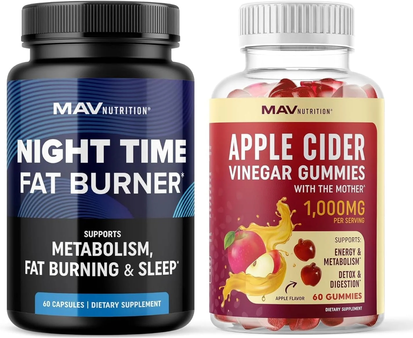 کپسول های چربی سوز شبانه و پاستیل سرکه سیب | تقویت کننده متابولیسم در طول شب برای حمایت از چربی سوزی شکم با ملاتونین و سرکه سیب | تامین برای 1 ماه