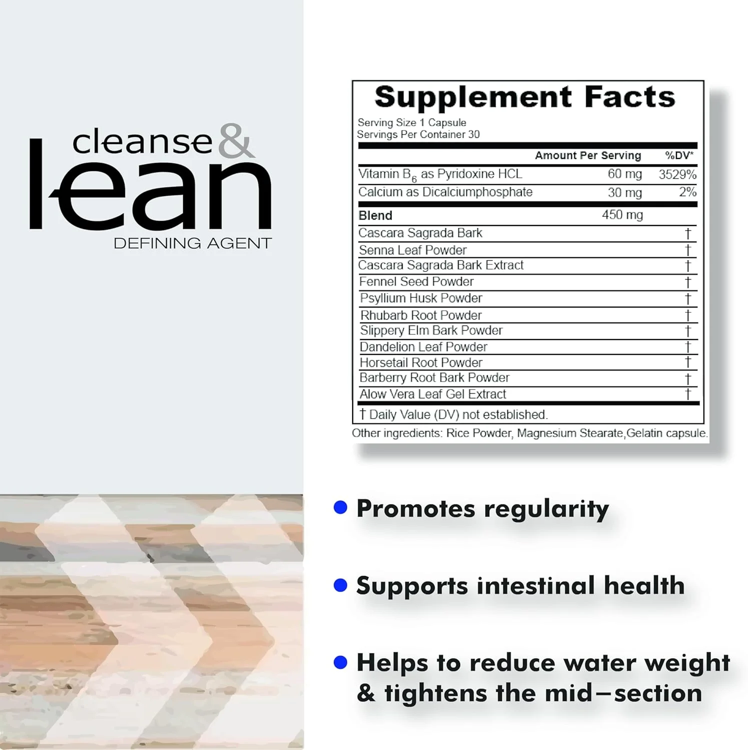 پاک کننده و لاغر کننده عضلات مکس، پاک کننده گیاهی برای تنظیم با مواد سم زدای طبیعی برای سلامت روده، سم زدایی روده بزرگ و نفخ، 30 عدد