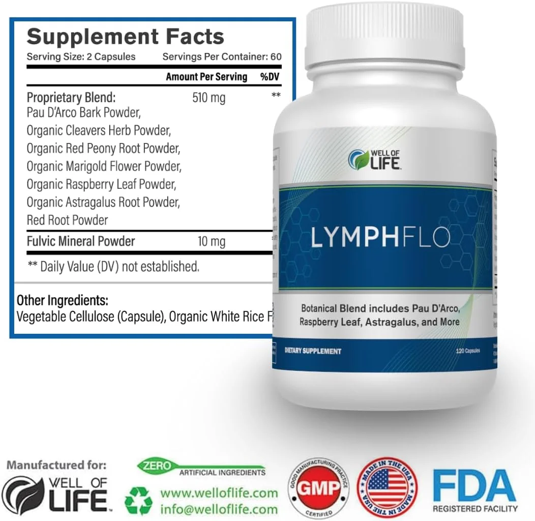LymphFlo: پشتیبانی گیاهی برای سم زدایی، ایمنی و سلامتی. فرموله شده با PAU d’Arco، Cleavers و ریشه گل صد تومانی قرمز در 1100 میلی گرم، 180 کپسول گیاهی برای بهینه سازی عملکرد لنفاوی، افزایش نشاط