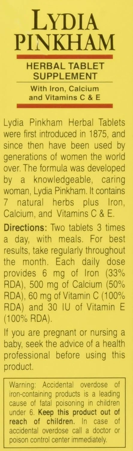 قرص های مکمل گیاهی لیدیا پینکهام برای حمایت از دوران قاعدگی و یائسگی، 72 عدد