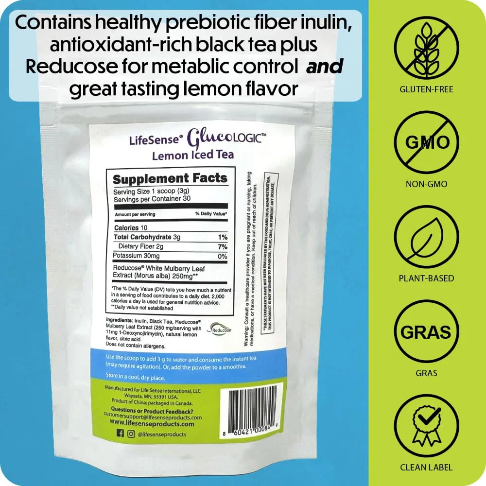 چای عملکردی LifeSense GlucoLogic – پشتیبانی از افزایش قند خون بعد از غذا | ترکیب چای ممتاز برگ توت سفید | مسدود کننده هوشمند کربوهیدرات، کاهش گرسنگی و هوس، مناسب برای کتو (90 گرم/30 وعده)