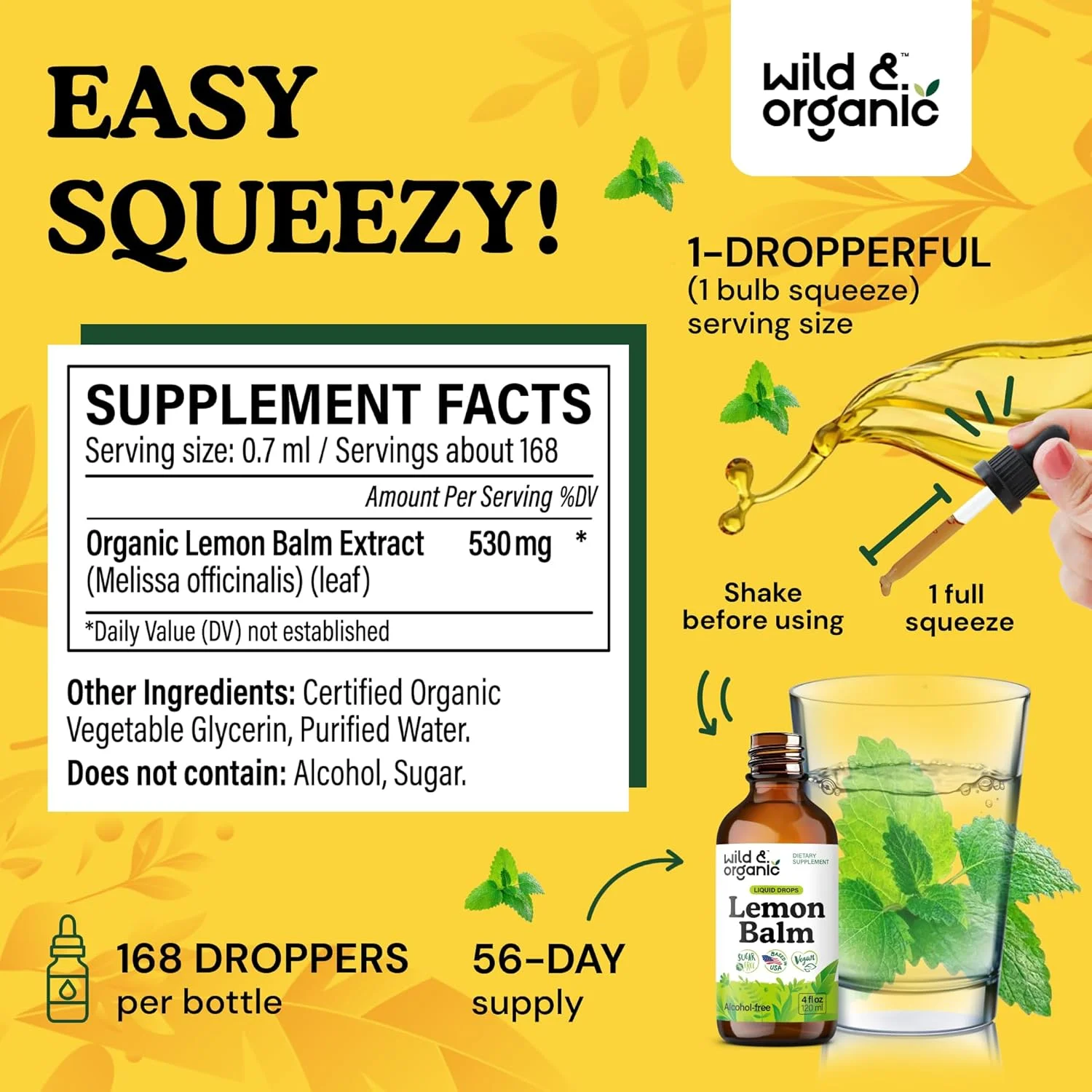 عصاره گیاه بادرنجبویه وحشی و ارگانیک - مکمل تقویت کننده خلق و خو - قطره عصاره برگ بادرنجبویه - وگان، بدون شکر و الکل - 120 میلی لیتر