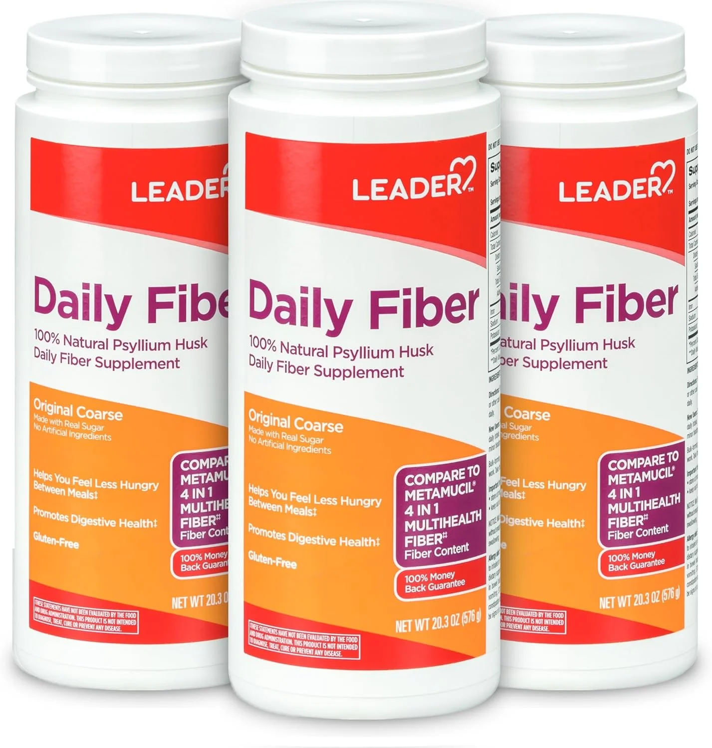 پودر مکمل پوسته اسفرزه لیدر، فیبر 4 در 1 برای سلامت دستگاه گوارش، فیبر روزانه پوسته اسفرزه 100% طبیعی گیاهی، بدون گلوتن، غیر تراریخته، 575 گرم (بسته 3 عددی)